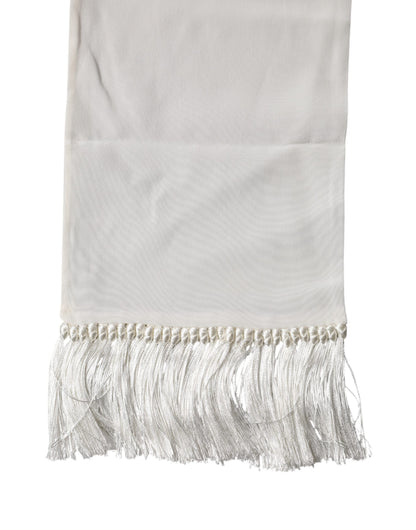 White Silk Fringes Neck Wrap Foulard Scarf