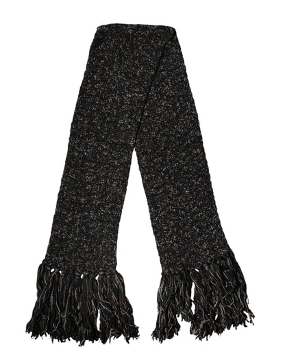 Black Wool Fringes Neck Wrap Foulard Scarf