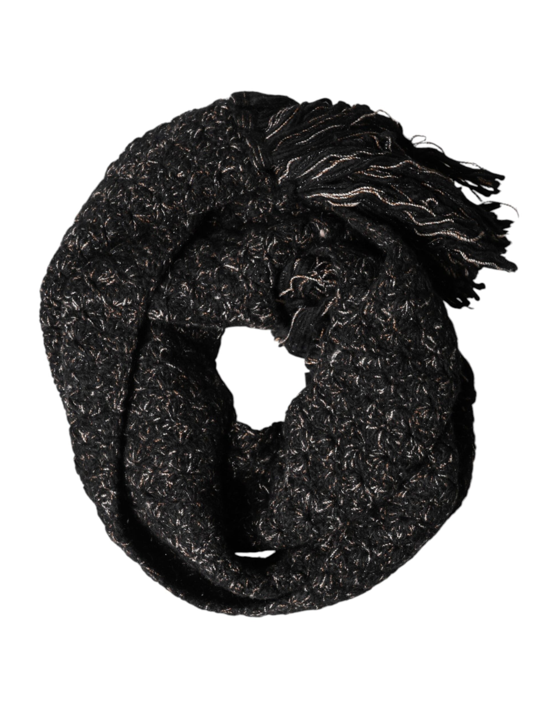Black Wool Fringes Neck Wrap Foulard Scarf