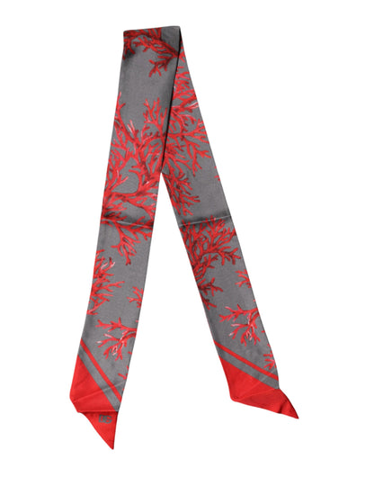 Red Gray Coral Print Neck Wrap Foulard Scarf