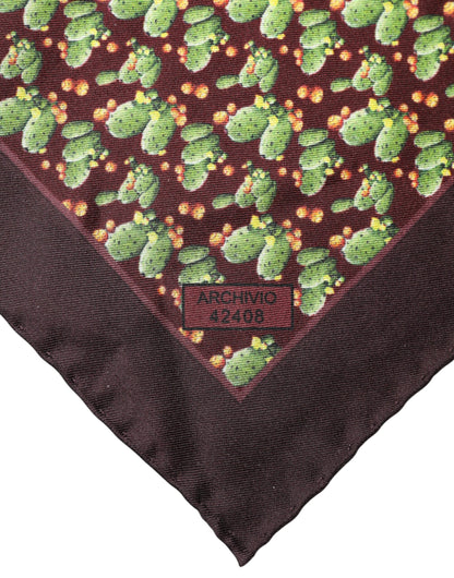 Brown Cactus Print Square Handkerchief Scarf
