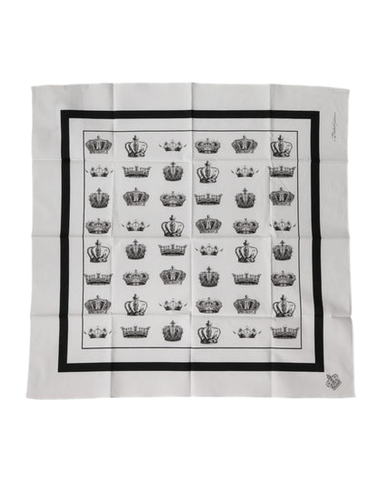 White Crown Cotton Square Foulard Scarf