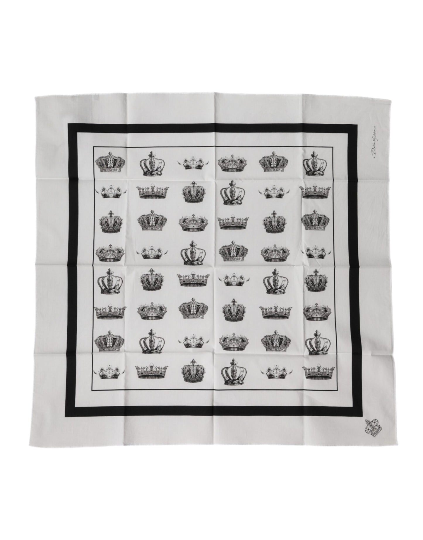 White Crown Cotton Square Foulard Scarf