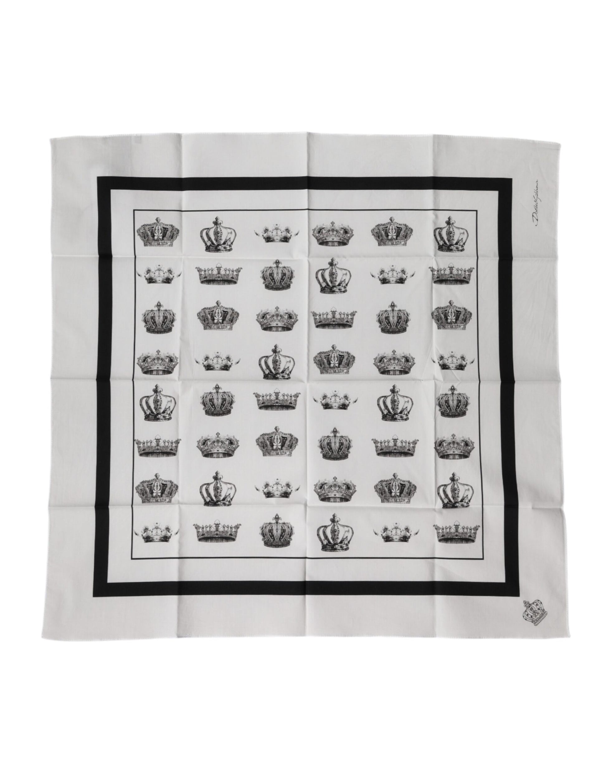 White Crown Cotton Square Foulard Scarf