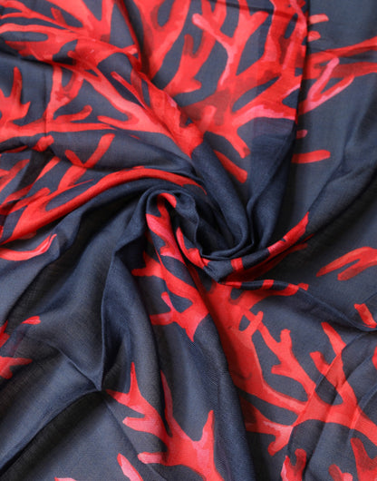 Blue Red Coral Print Square Foulard Men Scarf