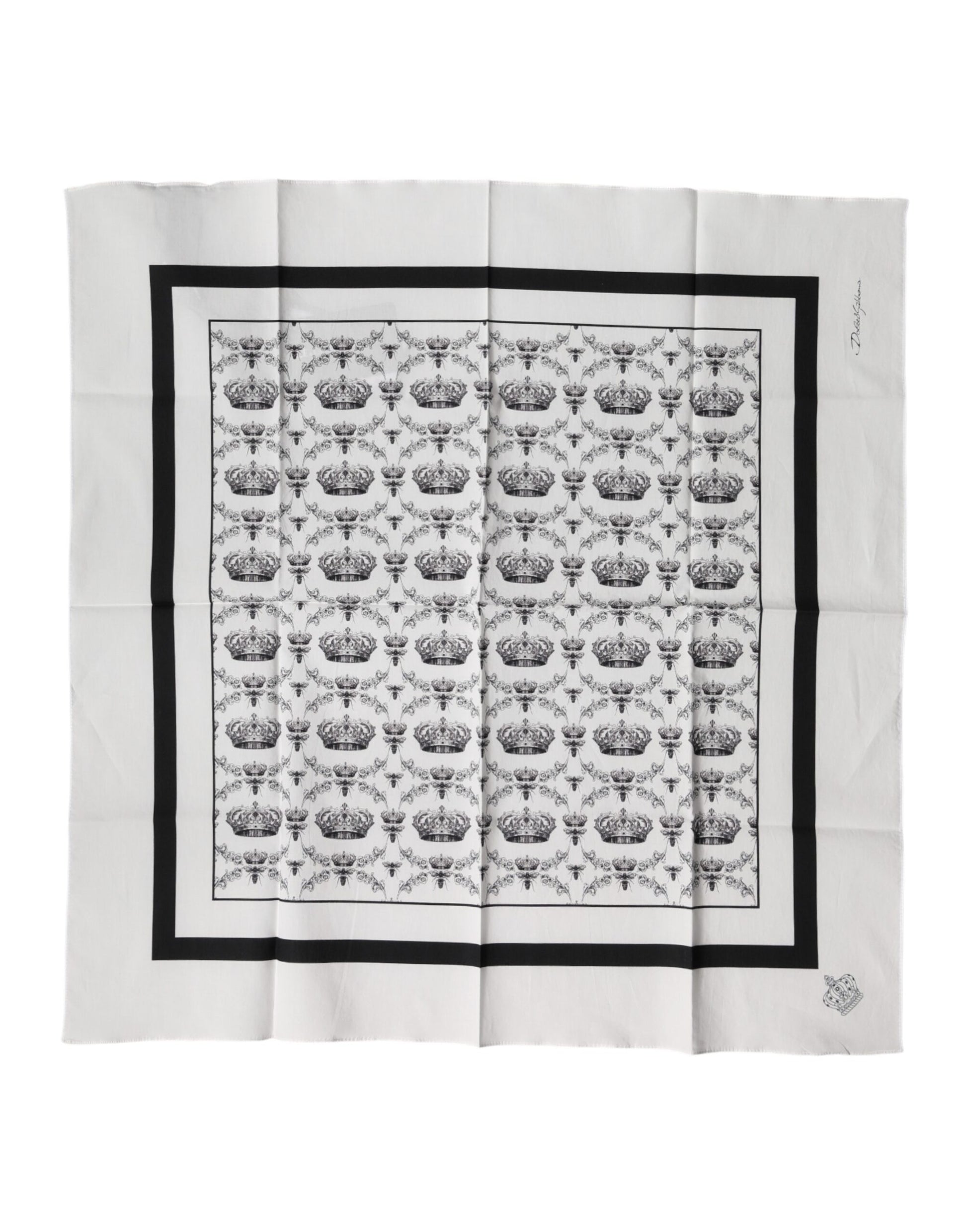 White Crown Cotton Men Square Foulard Scarf