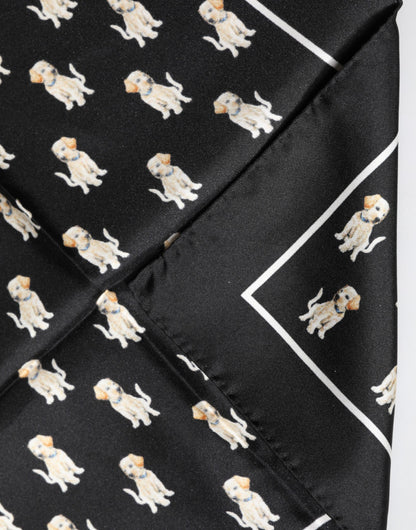 Black Dog Print Square Handkerchief Scarf