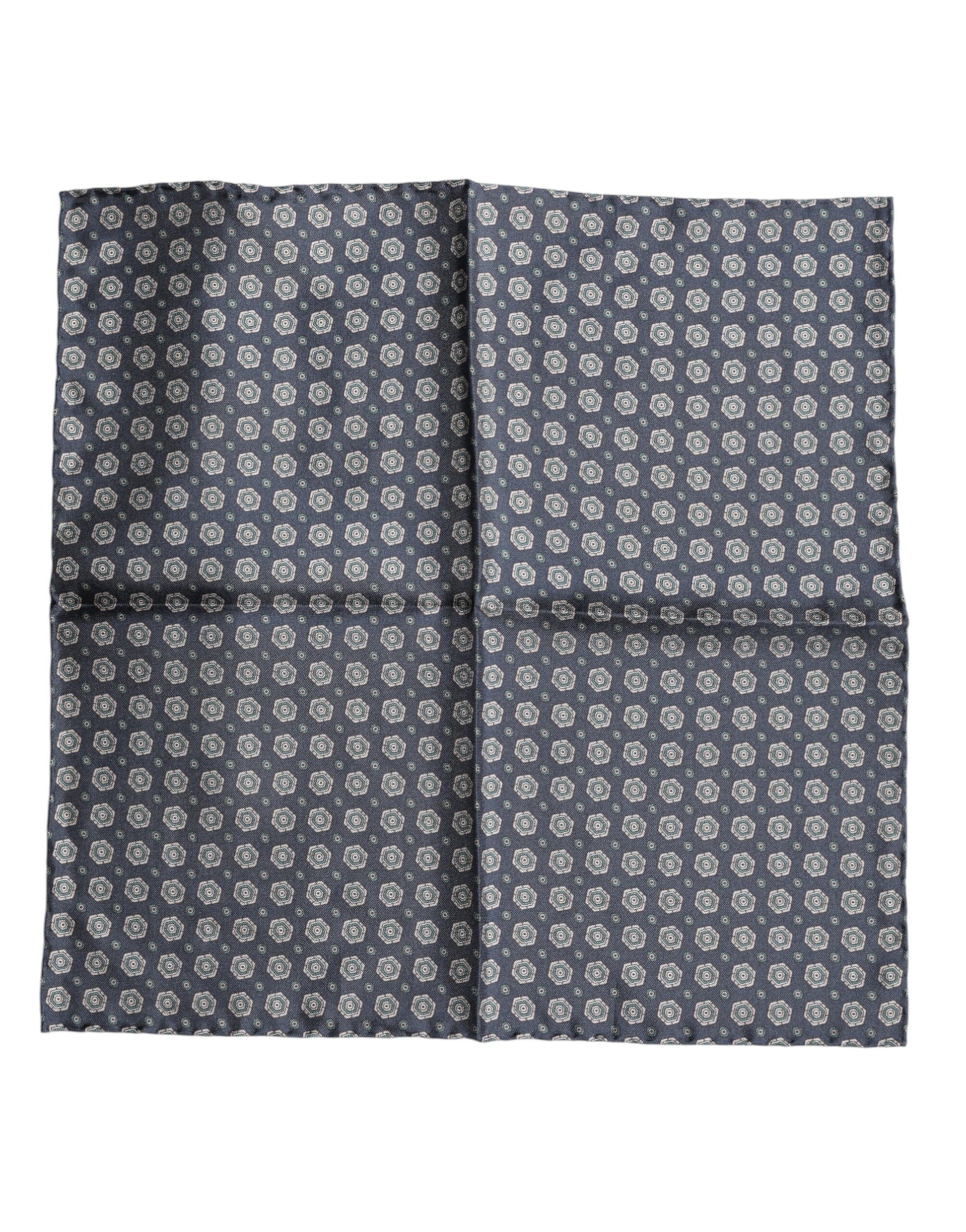 Blue Patterned Silk Square Handkerchief Scarf
