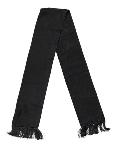 Black Logo Silk Fringes Neck Foulard Scarf