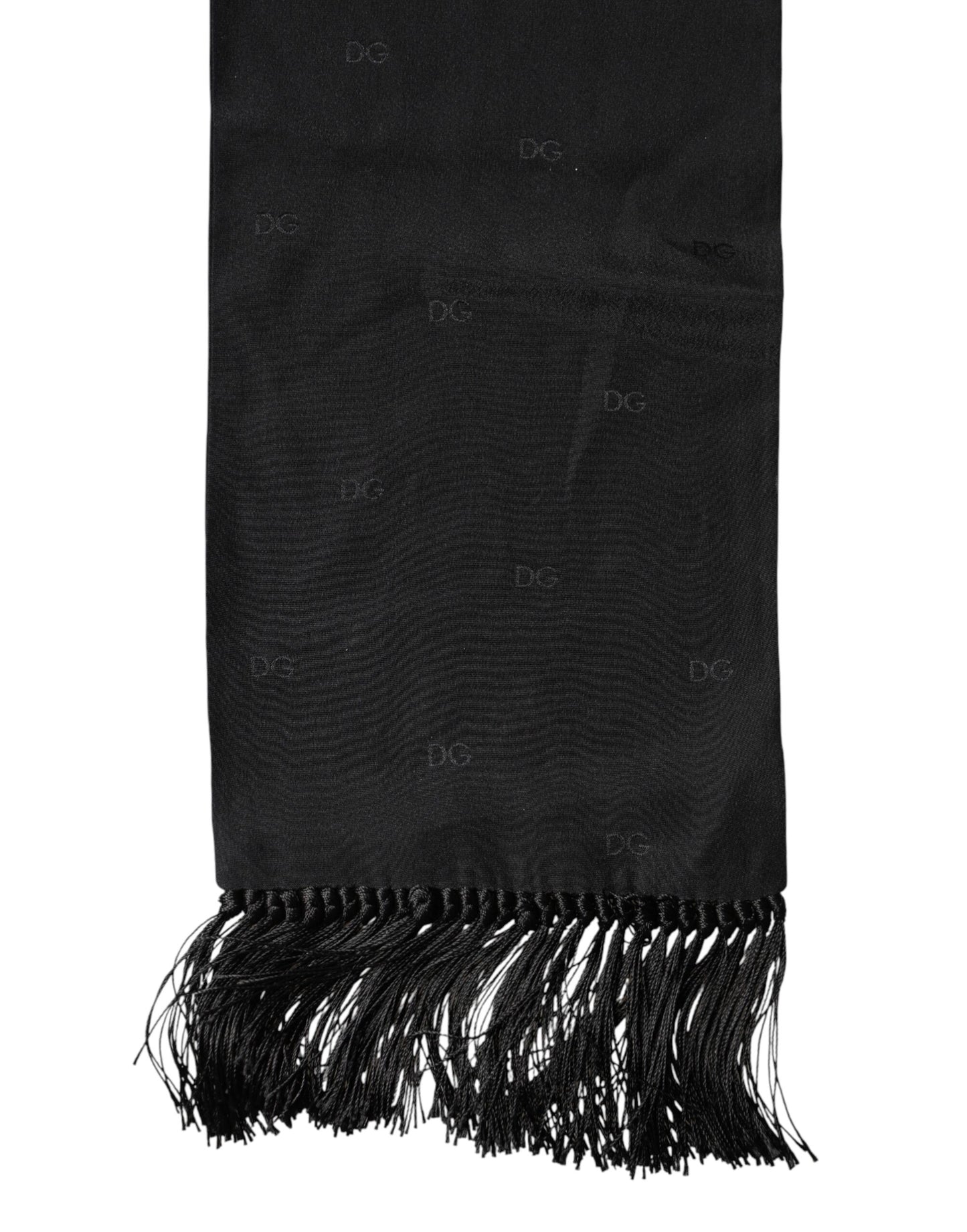 Black Logo Silk Fringes Neck Foulard Scarf