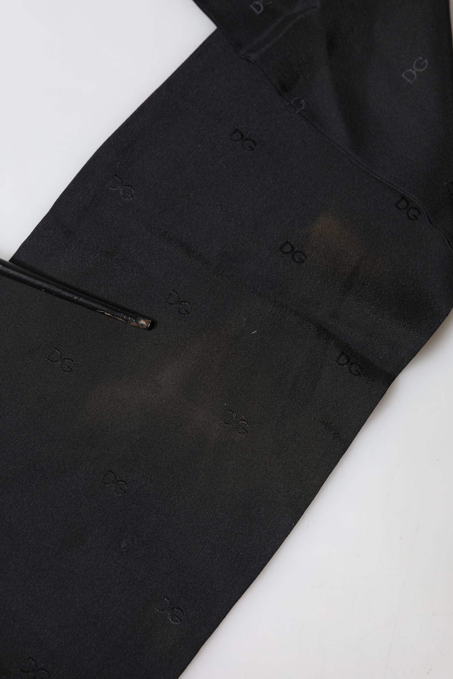 Black Logo Silk Fringes Neck Foulard Scarf