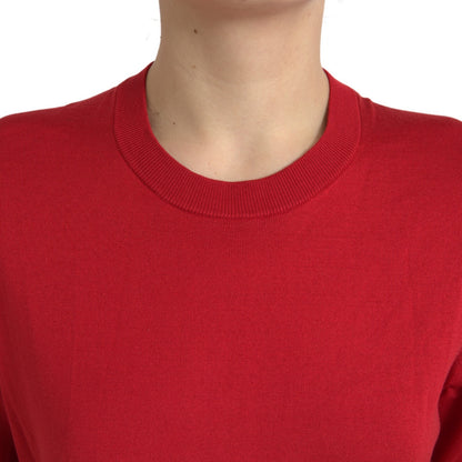 Red Silk Crew Neck Short Sleeves Top T-shirt