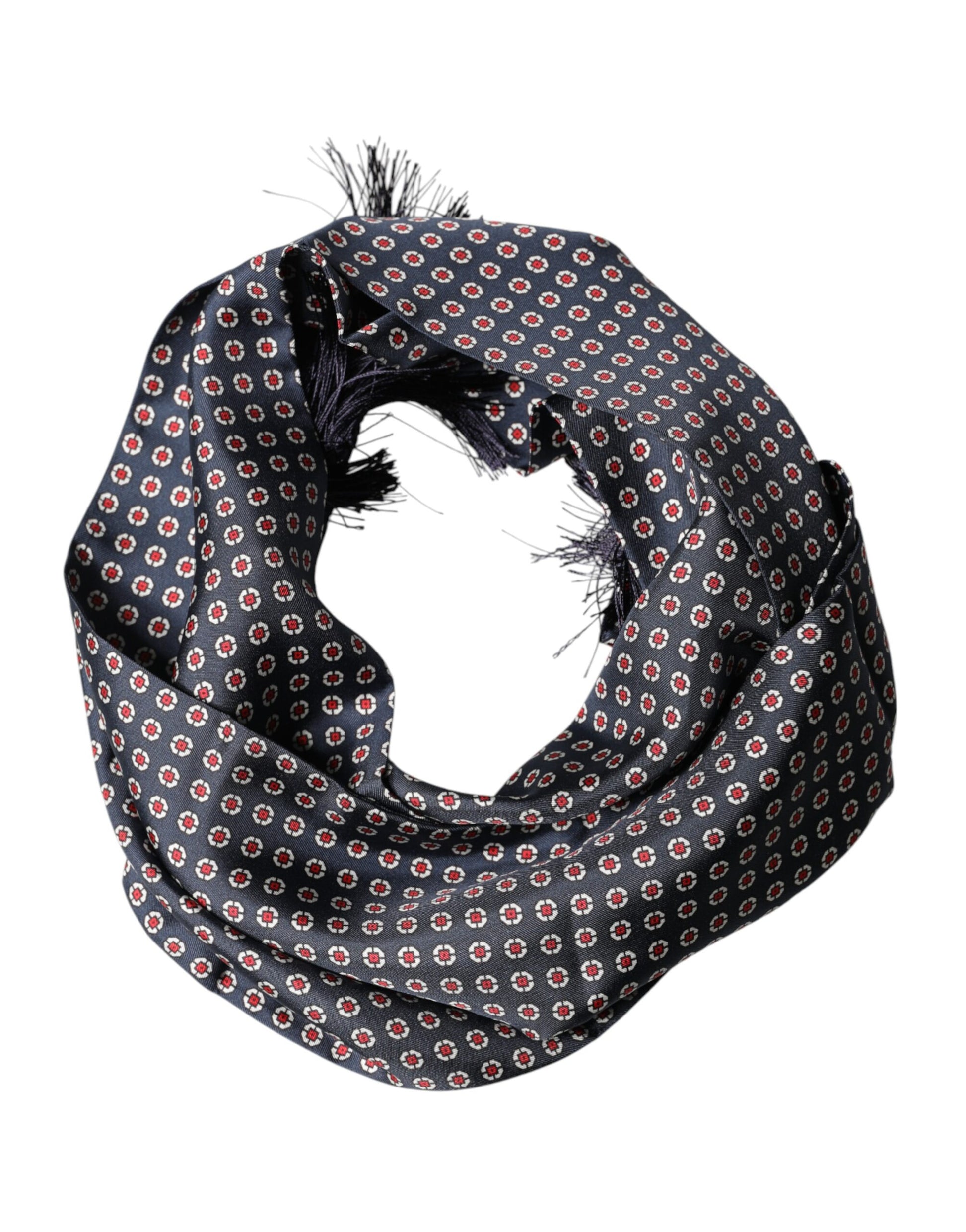 Black Patterned Fringes Neck Foulard Scarf