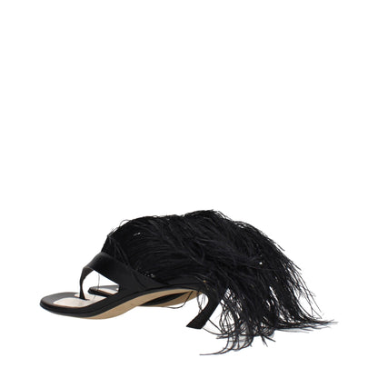 Black Leather Flip-Flop Sandals