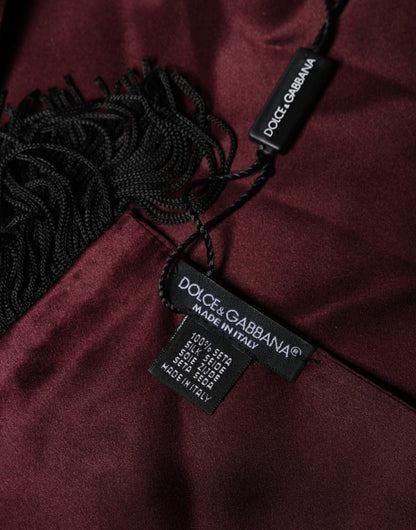 Maroon Silk Satin Fringes Neck Foulard Scarf
