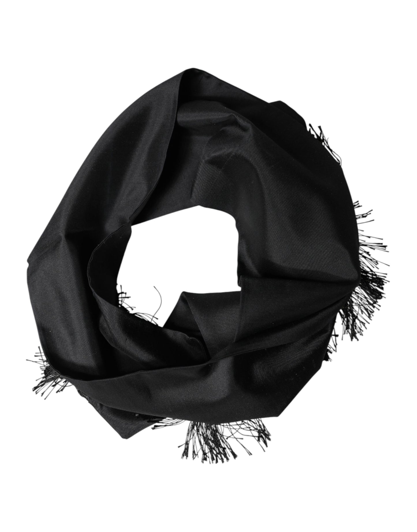 Black Silk Fringes Neck Wrap Foulard Scarf