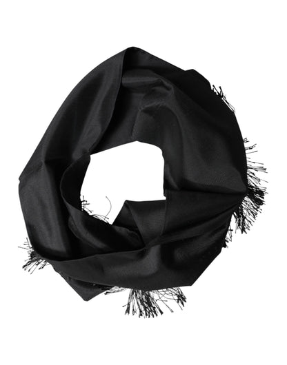 Black Silk Fringes Neck Wrap Foulard Scarf
