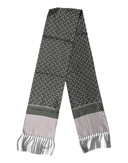 Gray Patterned Fringes Neck Foulard Scarf