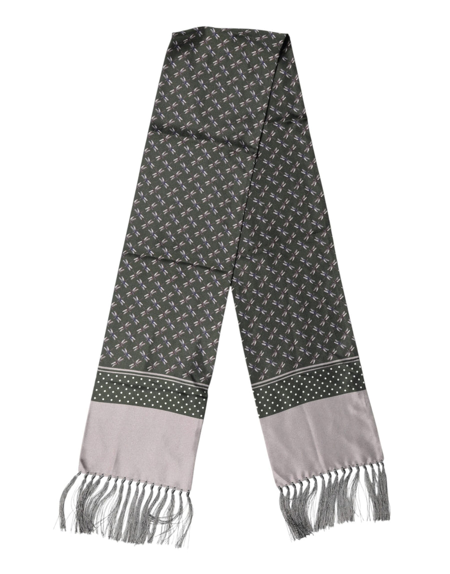 Gray Patterned Fringes Neck Foulard Scarf