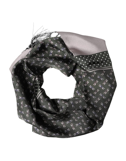 Gray Patterned Fringes Neck Foulard Scarf