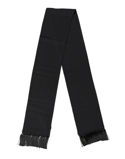 Black Silk Fringes Neck Wrap Foulard Scarf