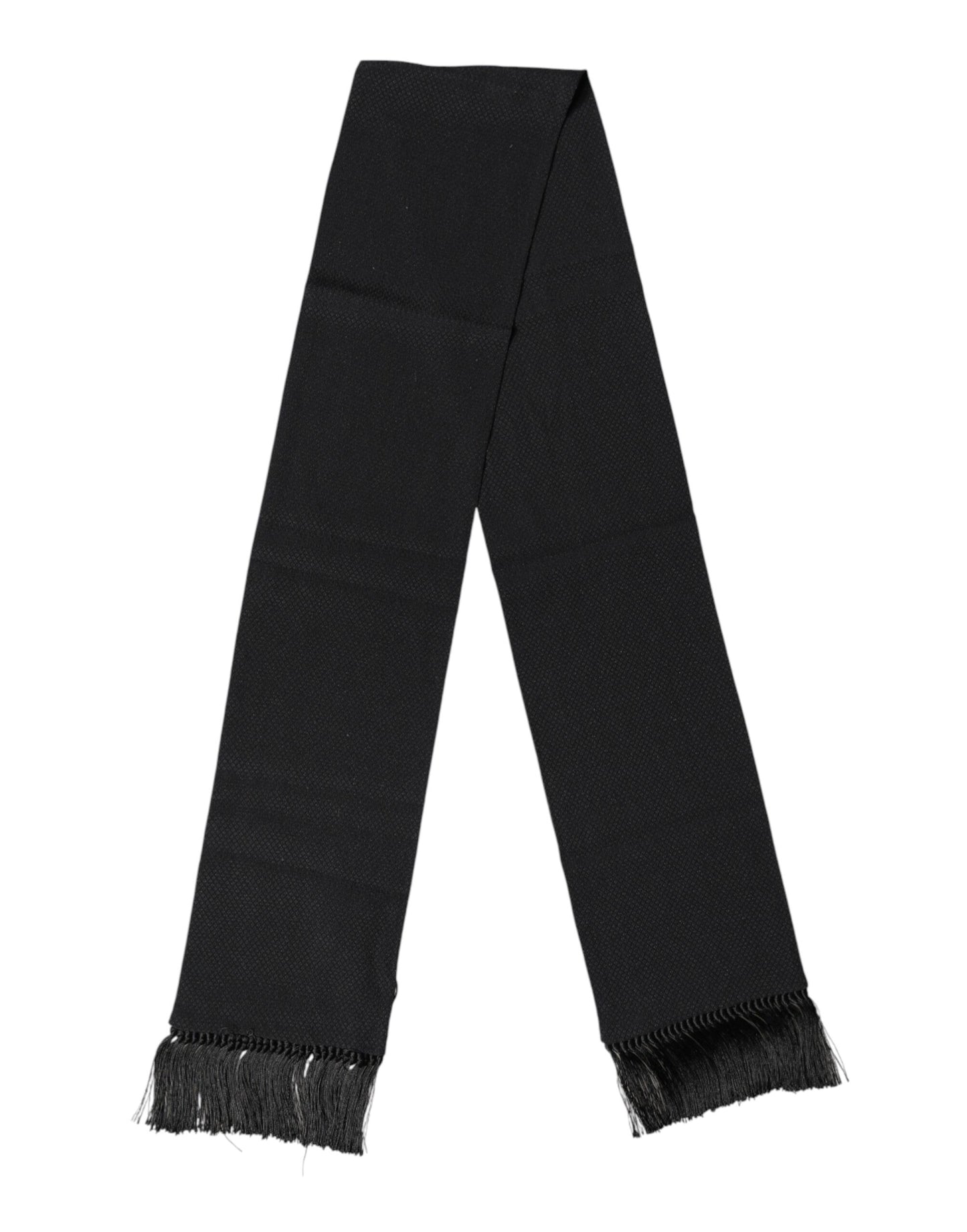 Black Silk Fringes Neck Wrap Foulard Scarf