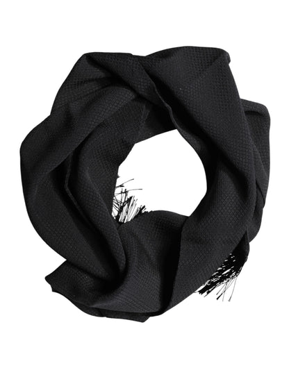 Black Silk Fringes Neck Wrap Foulard Scarf