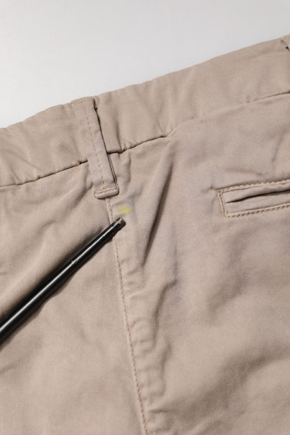 Beige Cotton Stretch Straight Mid Waist Trouser Pants