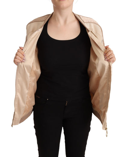Bomber Full Zip Beige Long Sleeves Polyester Jacket