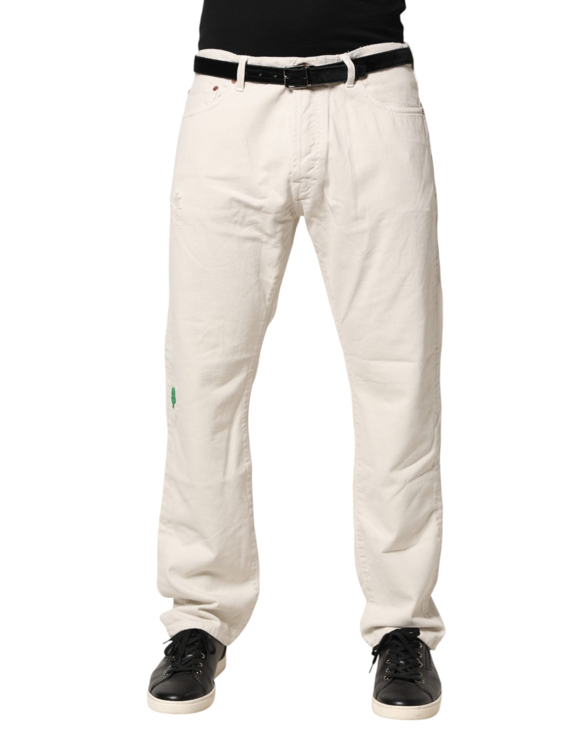 White Cotton Straight Mid Waist Denim Men Trouser Jeans
