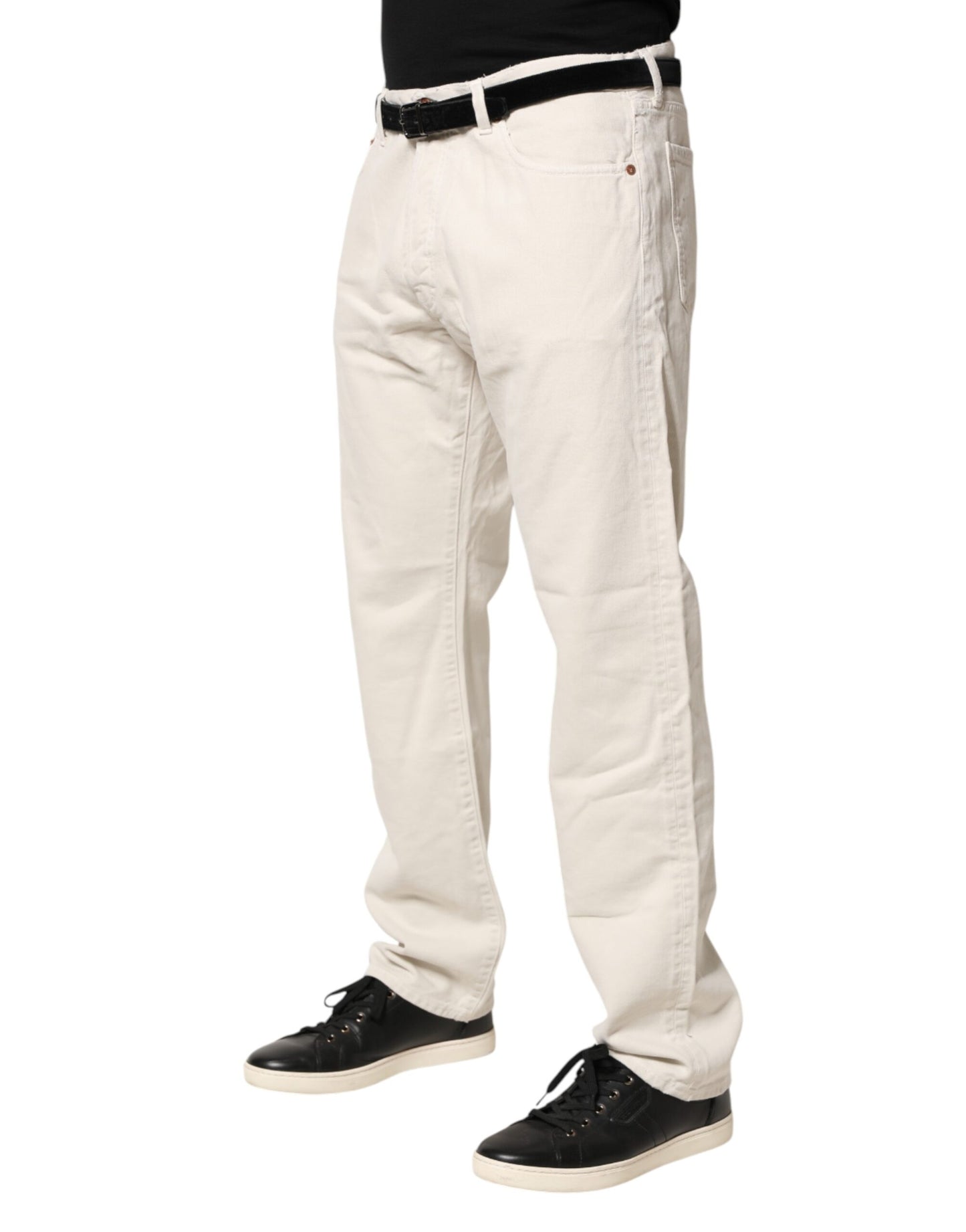 White Cotton Straight Mid Waist Denim Men Trouser Jeans