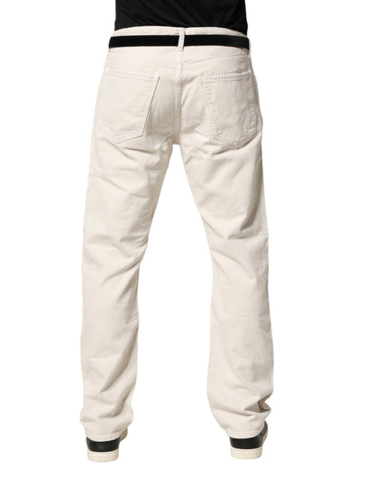 White Cotton Straight Mid Waist Denim Men Trouser Jeans