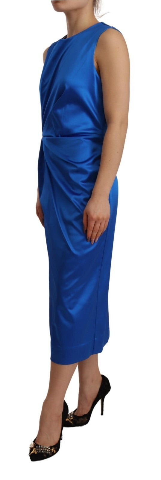 Acetate Royal Blue Roundneck Sleeveless Sheath Midi Dress