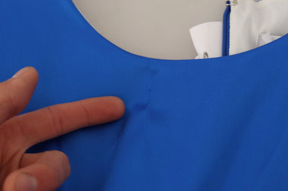 Acetate Royal Blue Roundneck Sleeveless Sheath Midi Dress