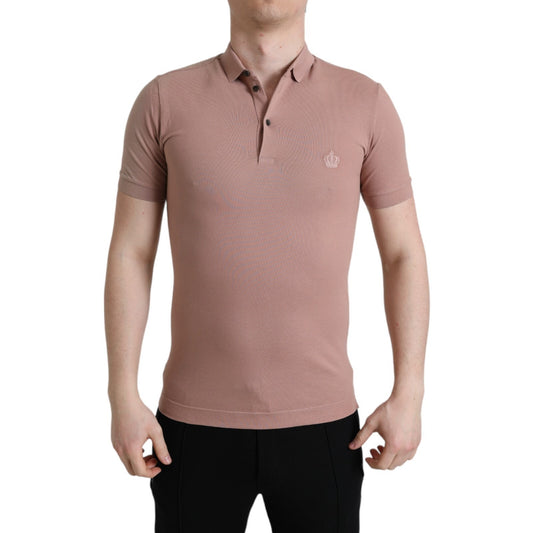Pink Collared Short Sleeve Crown Men Polo T-shirt
