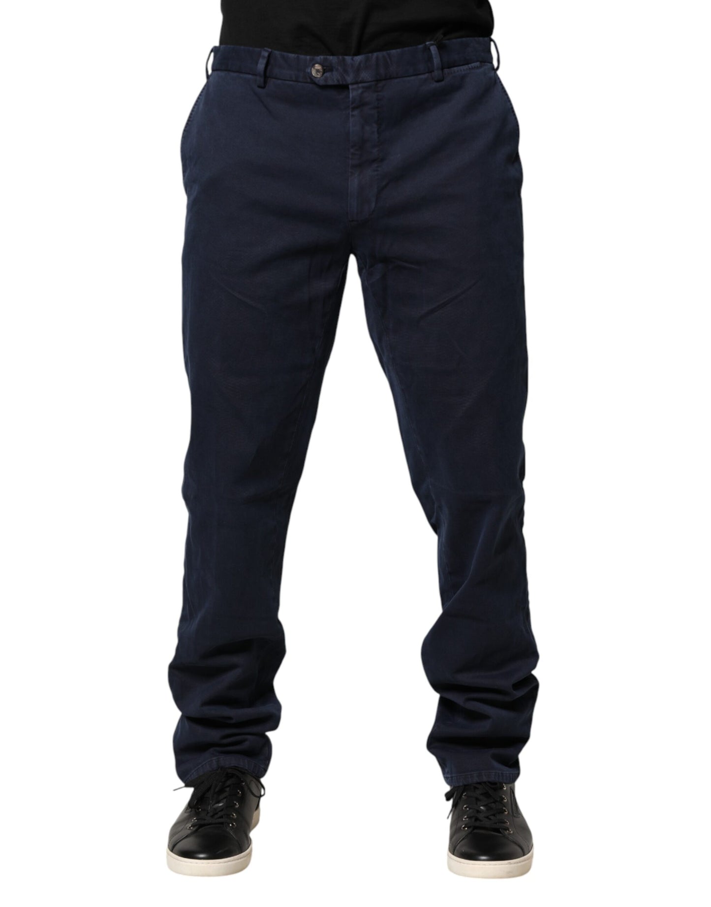 Dark Blue Mid Waist Skinny Chino Trouser Pants