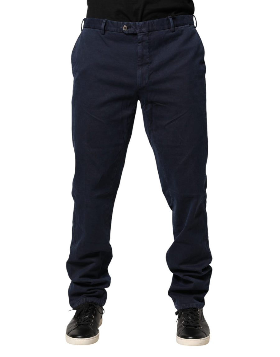 Dark Blue Mid Waist Skinny Chino Trouser Pants