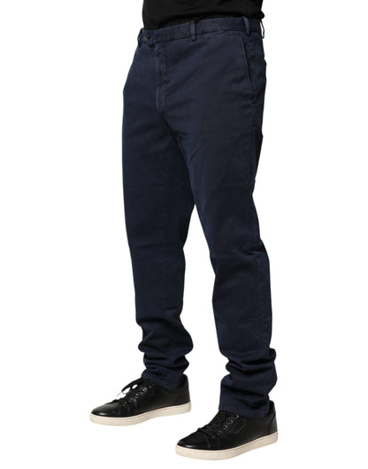 Dark Blue Mid Waist Skinny Chino Trouser Pants