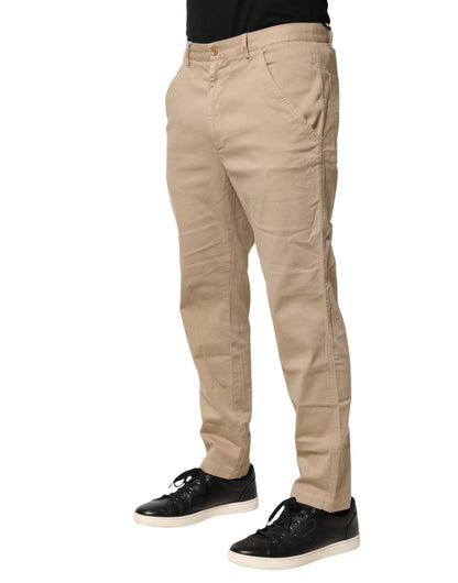 Beige Cotton Skinny Chino Trouser Pants