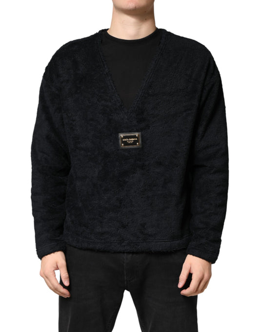 Black Cotton V-Neck Men Sweatshirt Sweater