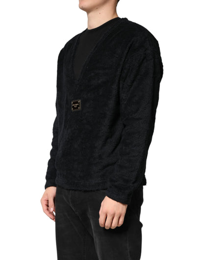 Black Cotton V-Neck Men Sweatshirt Sweater