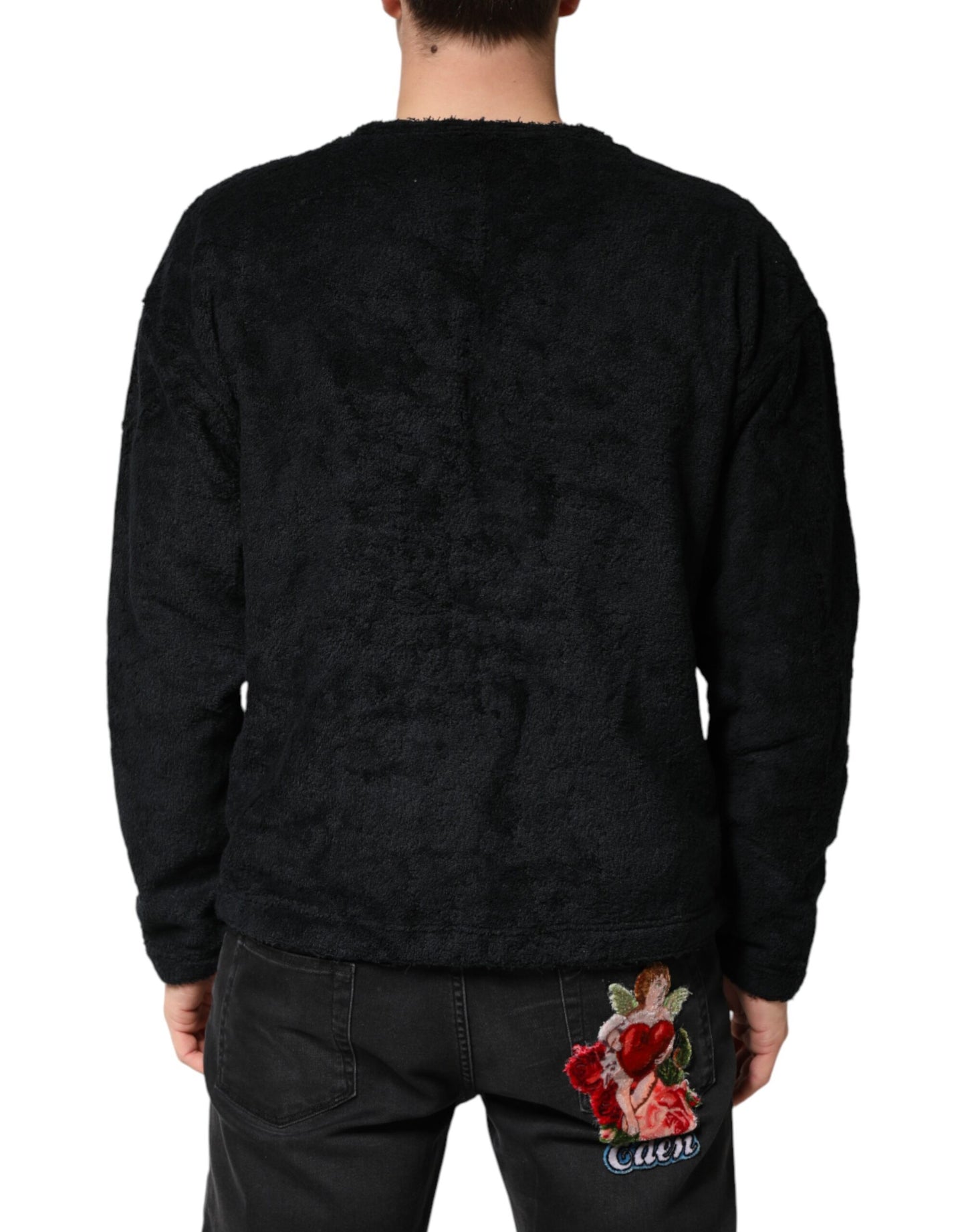 Black Cotton V-Neck Men Sweatshirt Sweater