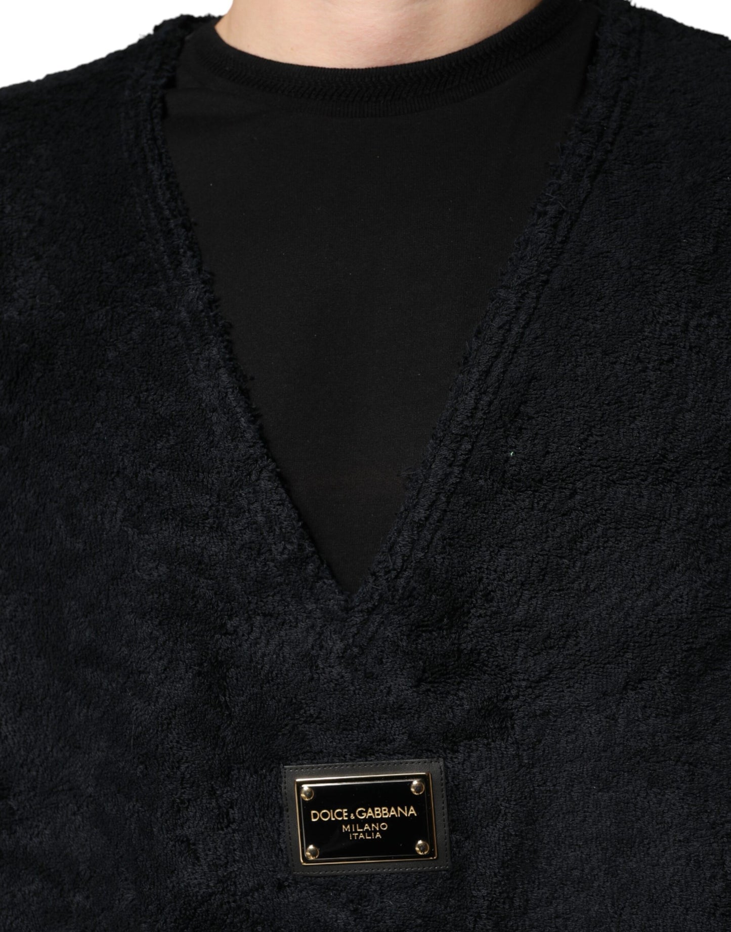 Black Cotton V-Neck Men Sweatshirt Sweater