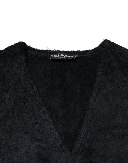 Black Cotton V-Neck Men Sweatshirt Sweater