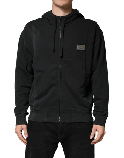 Black Full Zip Hooded Men Sweatshirt Sweater