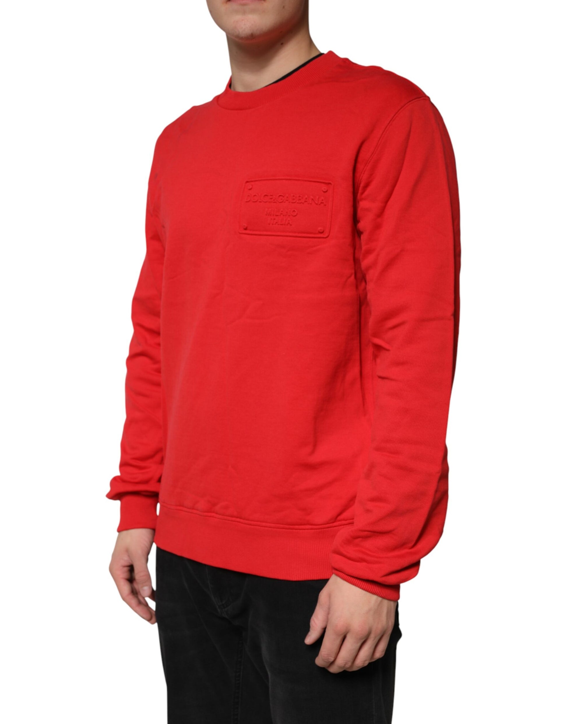 Red Logo Cotton Crew Neck Sweatshirt Sweater