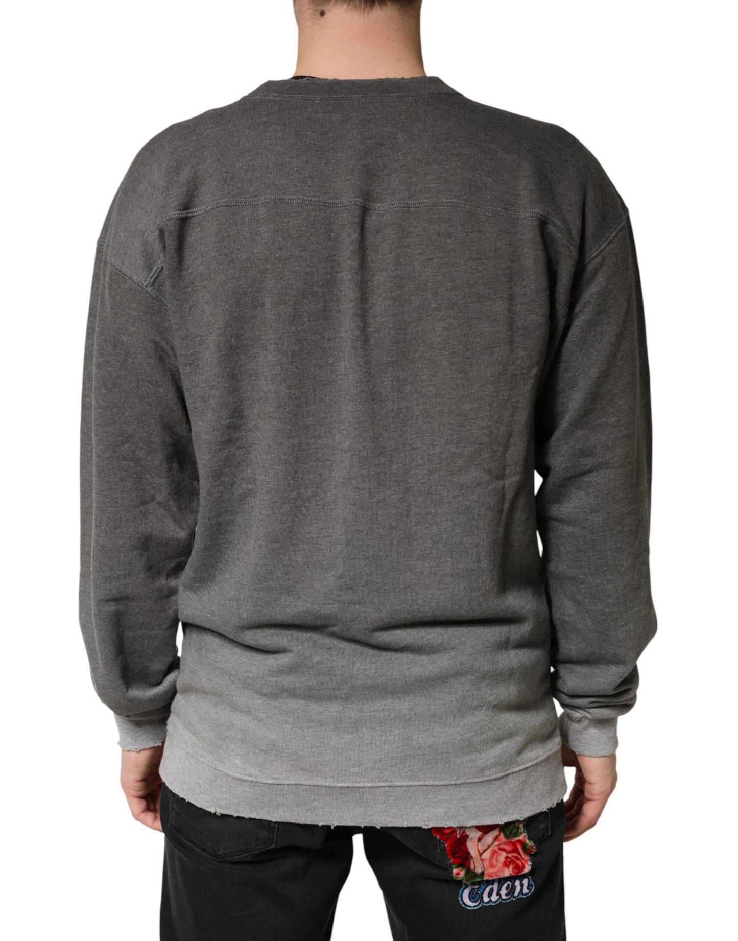 Gray Cotton Crew Neck Men Sweatshirt Sweater