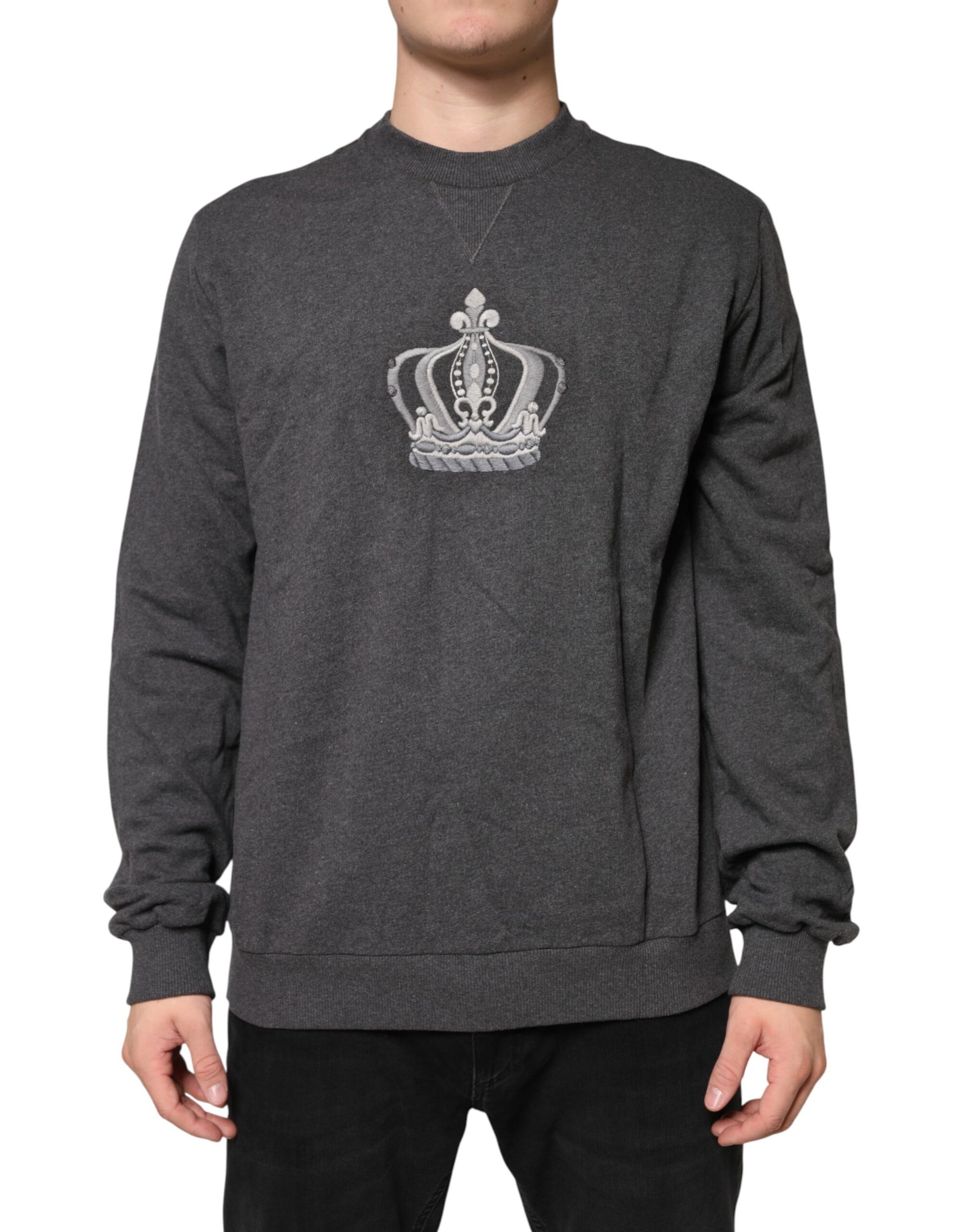 Gray Crown Crew Neck Men Sweatshirt Sweater