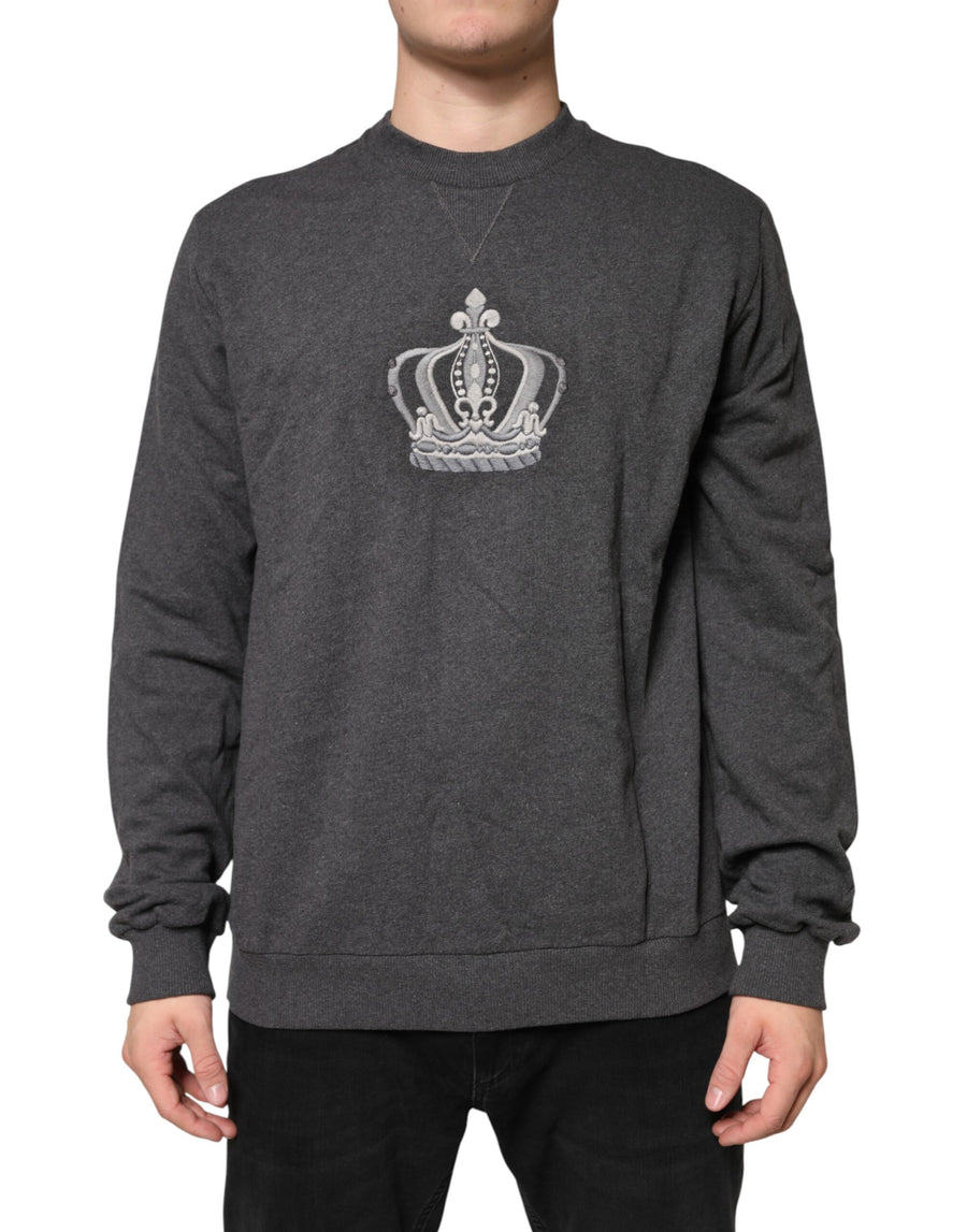 Gray Crown Crew Neck Men Sweatshirt Sweater