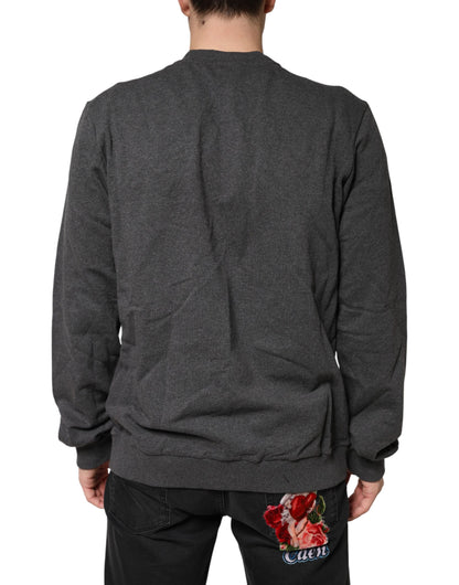 Gray Crown Crew Neck Men Sweatshirt Sweater